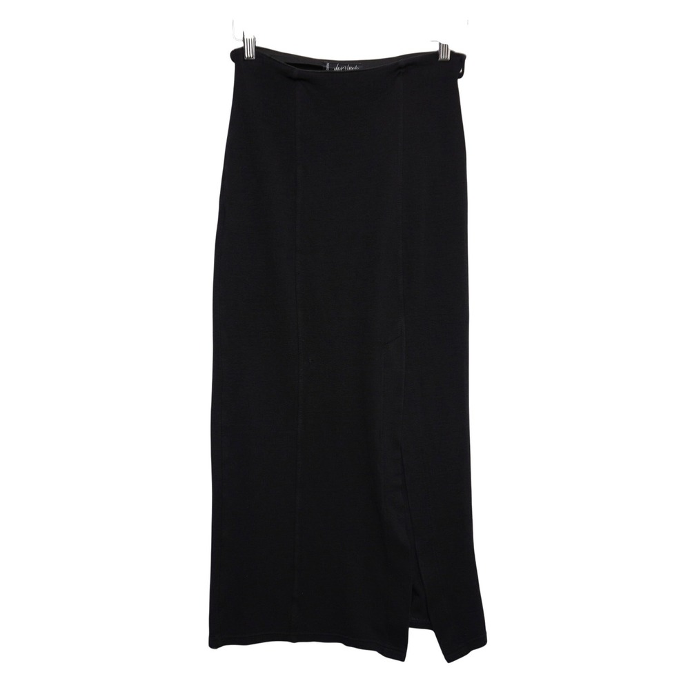 Vintage Maick Harold Paris Black Viscose Midi Skirt Front Slit Made in France T1